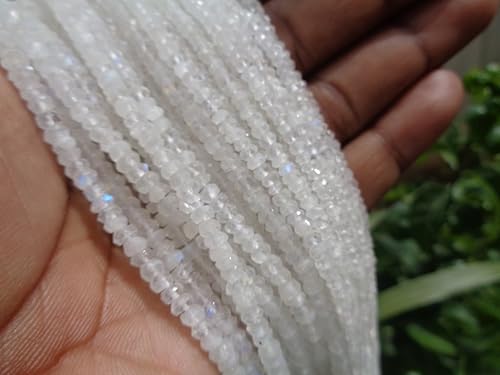 Miniatura 2 de Hilo de cuentas Rondelle de 0.138 in facetadas AAA de piedra lunar natural arcoíris, hebra de 13 pulgadas de largo, cuentas curativas, Piedra