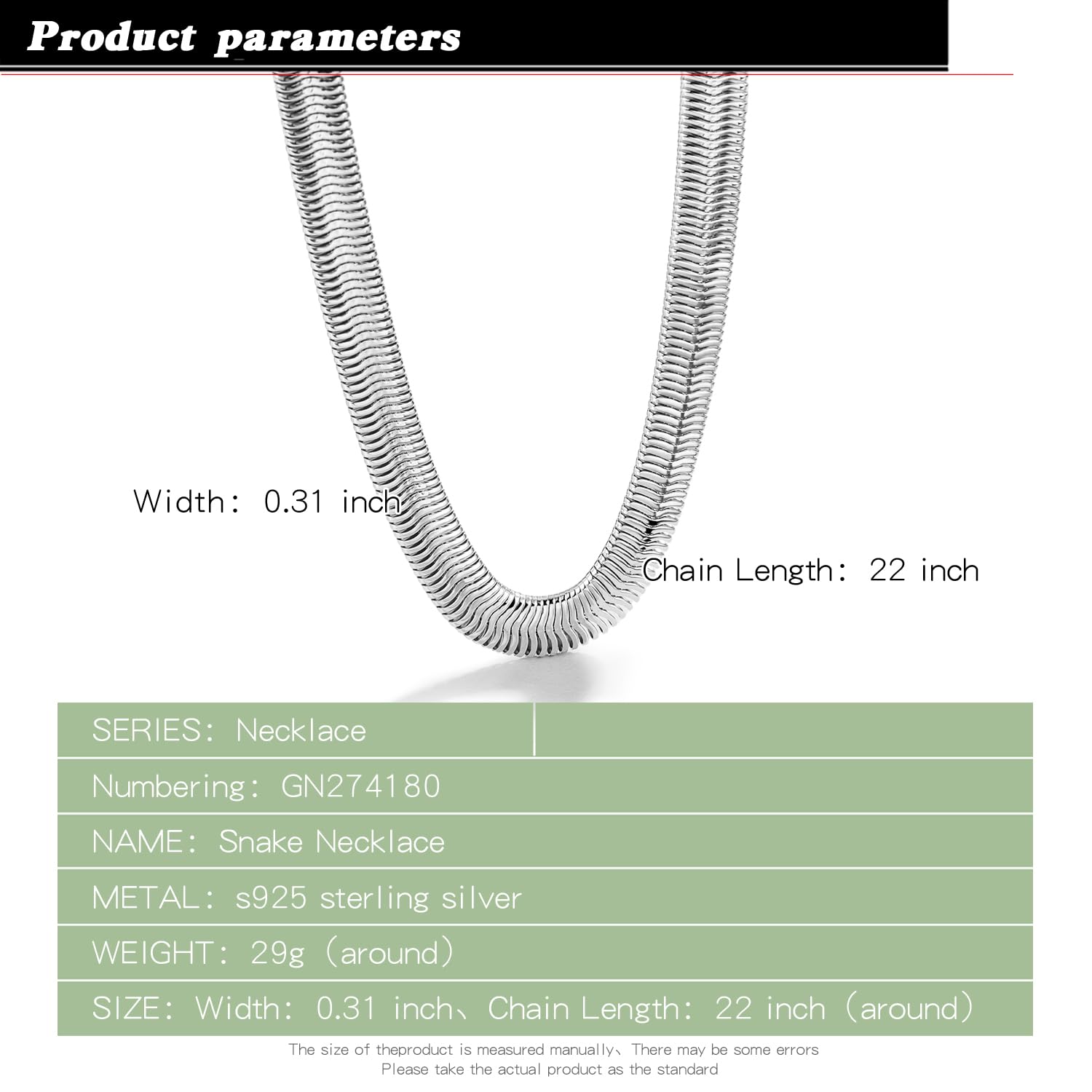 Dankadi Collana a spina di pesce a forma di serpente, larga, 6 mm, 8 mm, in 925, in argento, per uomo e donna, catena piatta a girocollo 41 – 76 cm, maglia serpentina dorata, 16 – 30 pollici, regalo