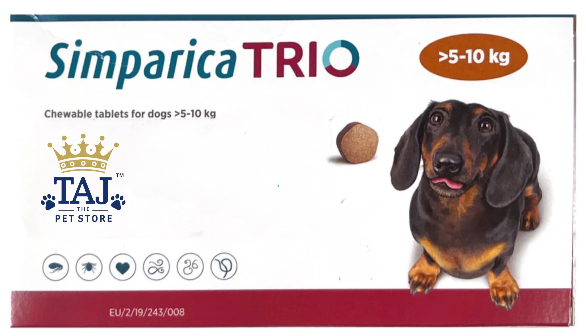 (OG) TAJ Presents SIMPAR I CA Trio Chewable Tablets for Dogs of (5-10 kg)||Imported|| (1 Tablet) (B0DCTSYFK6) Amazon Price History, Amazon Price Tracker