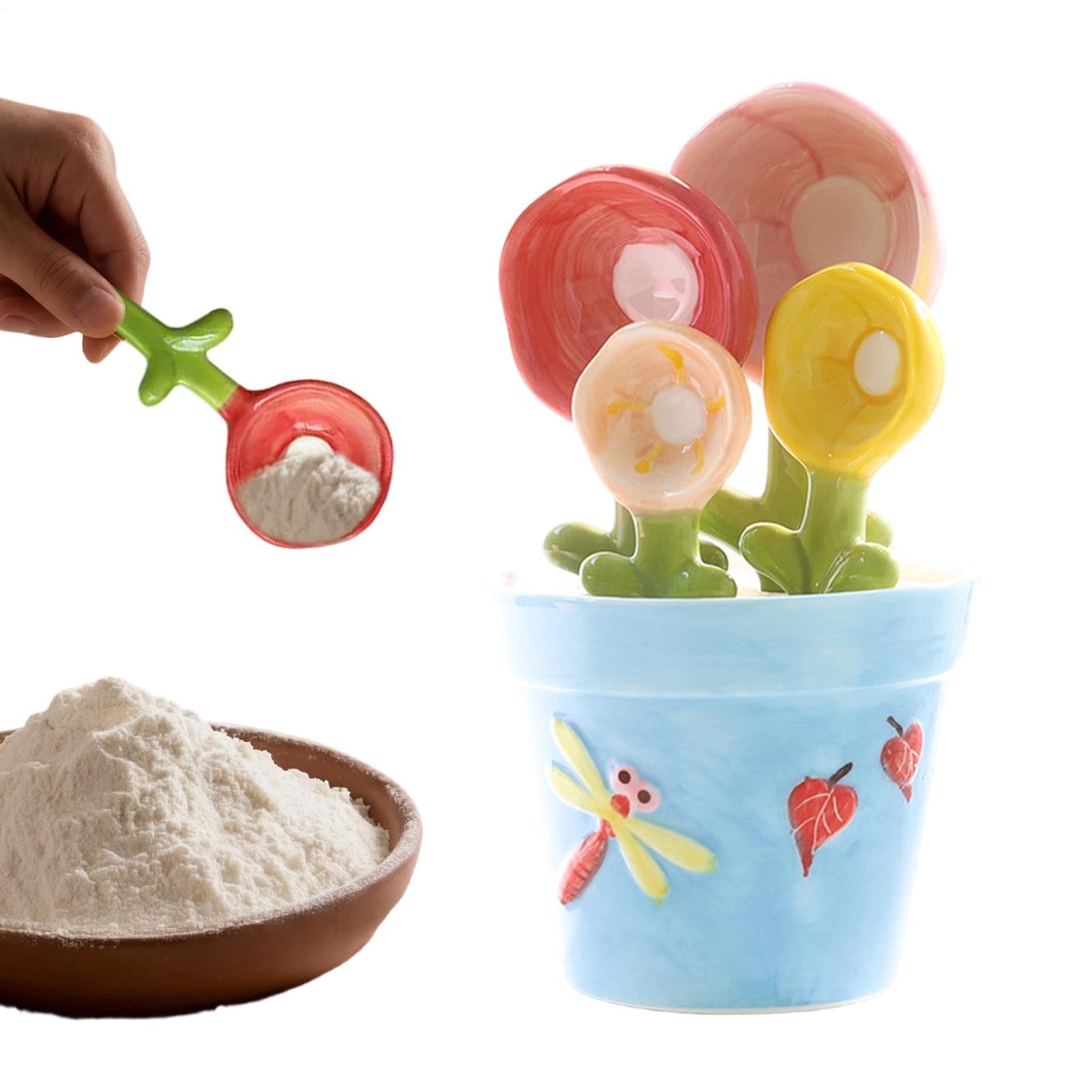 Cucharas medidoras de cerámica de 5 piezas con soporte para organizar condimentos
