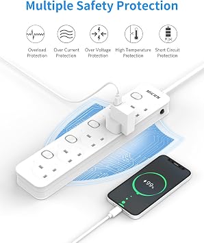 Mscien Extension Lead 5M 5 Way, Multiple Protections, Individual Switches