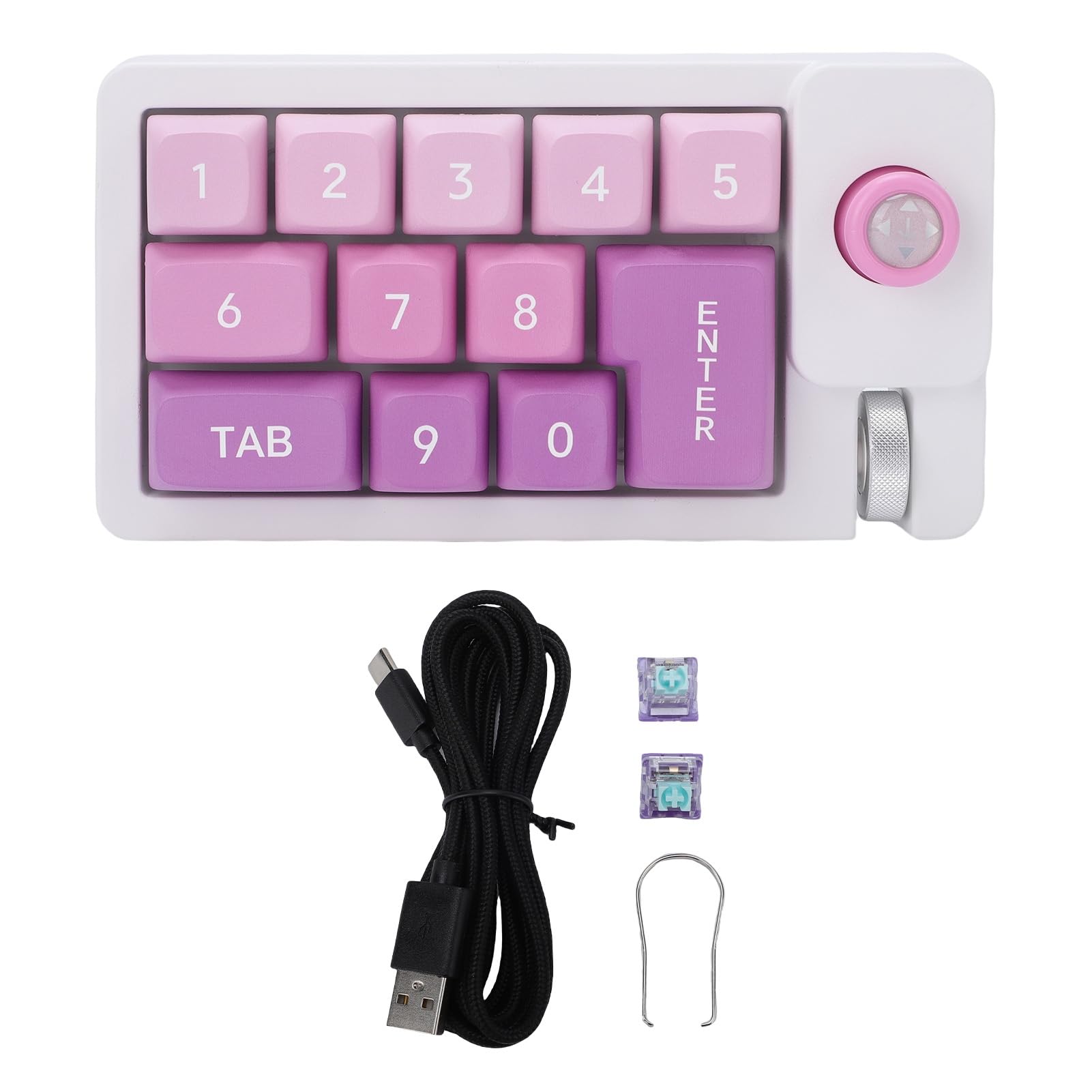 Pavé Numérique Mécanique, Clavier Numérique USB Filaire avec Rétroéclairage RVB, 12 Touches Programmables et Molette de Joystick, pour Ordinateur Portable, Jeu et Travail de Bureau (Purple)