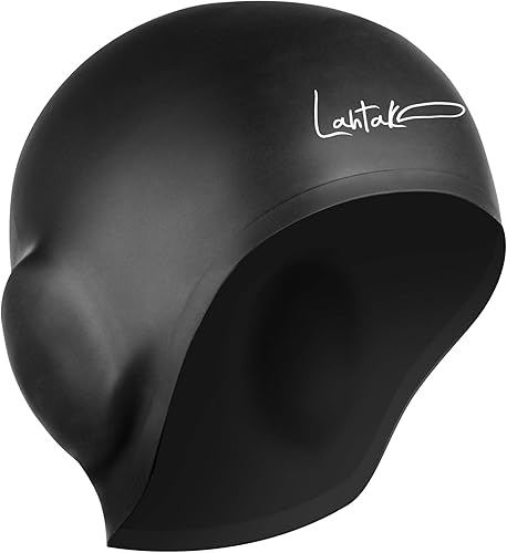 Miniatura 19 de Gorras de natación 3D – Gorra de natación con protección para los oídos para mujeres y hombres – Silicona, impermeable – Se adapta a cabello largo