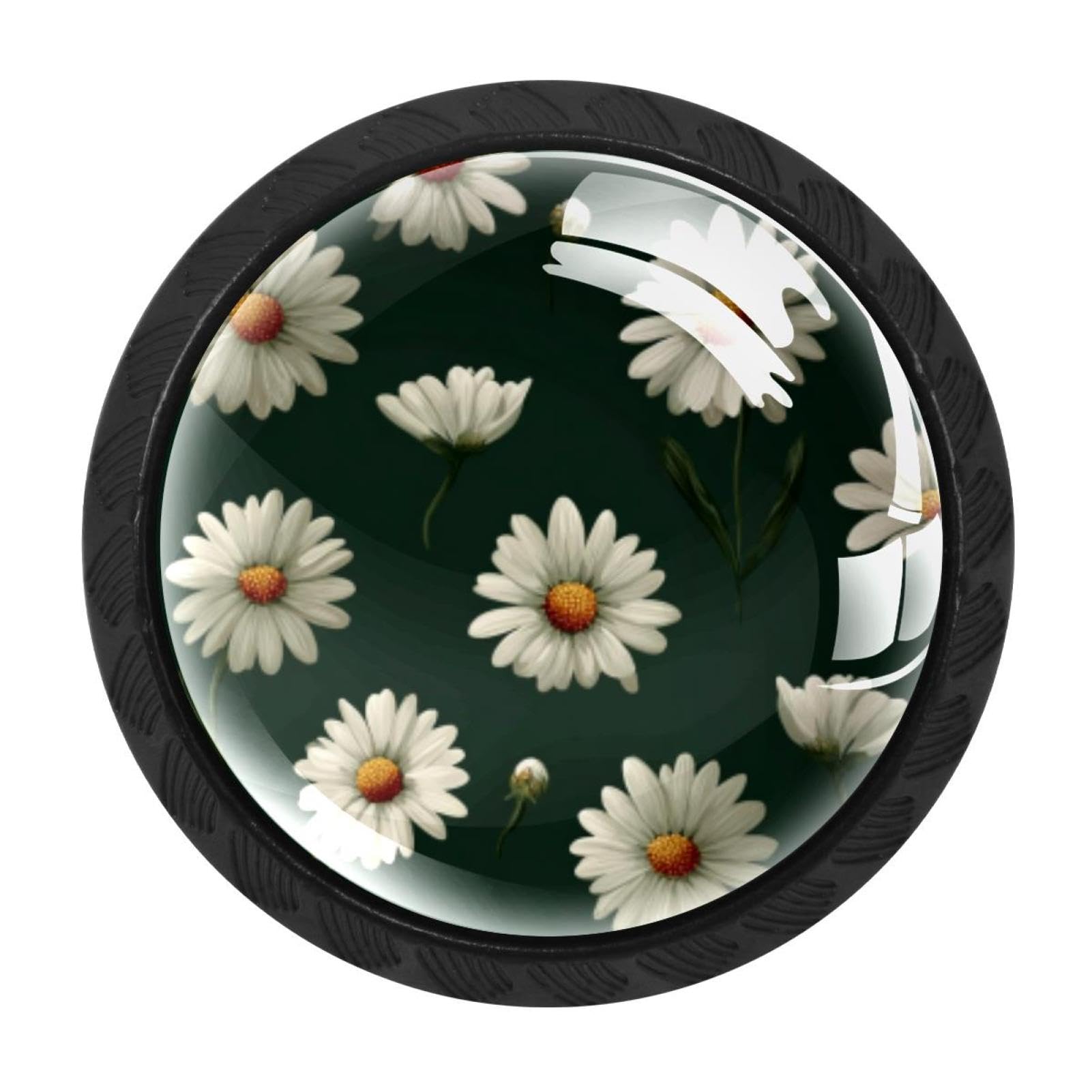 Chenzzzz Multicolored 06 4 Pack Cabinet Handles Black Green Background White Daisies Cabinet Knobs Draw