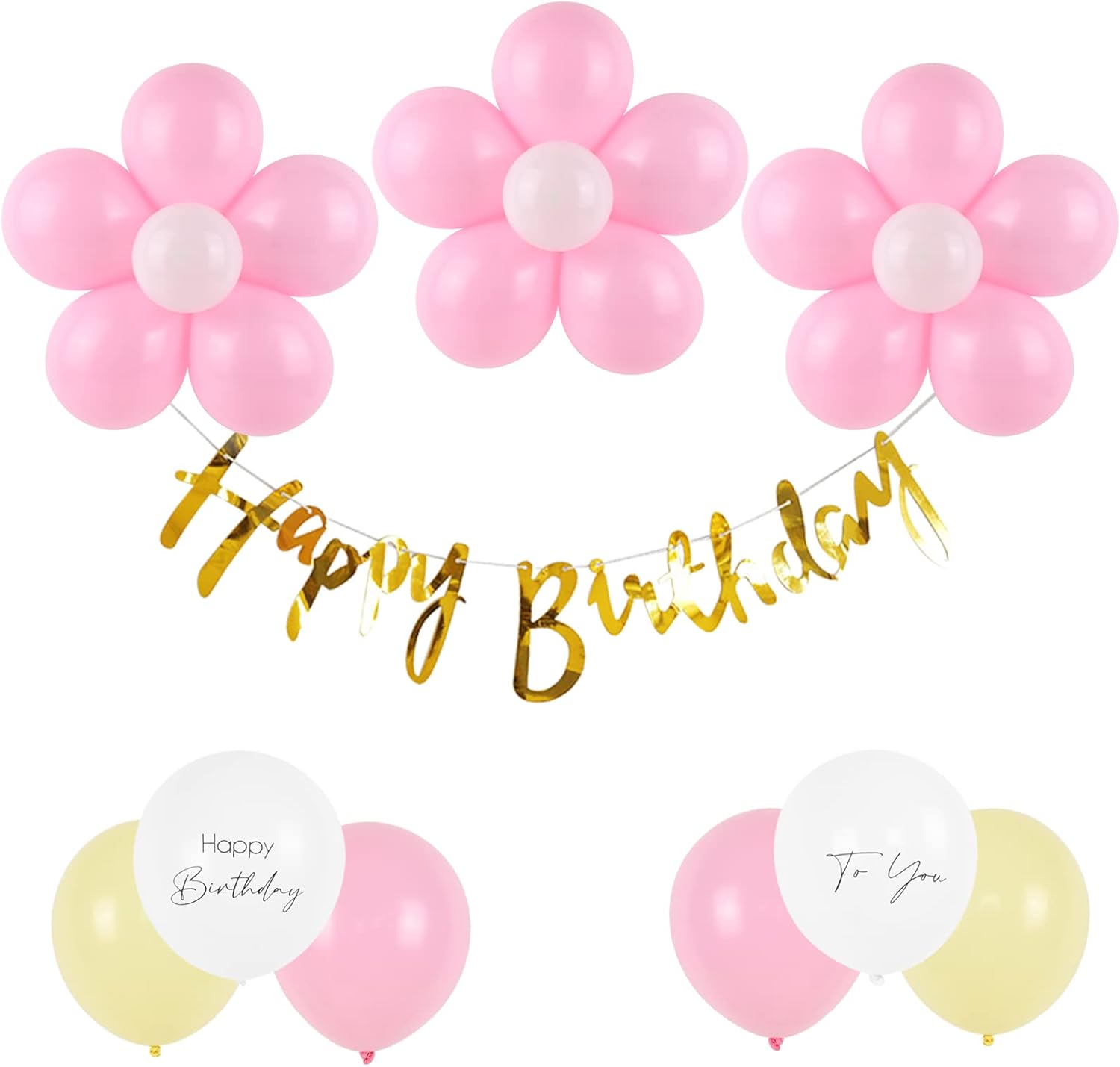 Gresatek 誕生日 飾り付け バルーン 風船 バースデー 飾り お花のバルーン Happy Birthday ガーランド フォトブース 100日祝い ハーフバースデー 1歳 女の子 男の子 ピンクセット 21年レディースファッション福袋特集