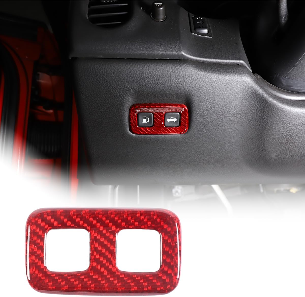 100% Real Carbon Fiber Car Fuel Tank Lid Switch Button Trim Frame Compatible with Chevrolet Corvette C6 2005-2013 Gas Tank Opener Button Trim Cover Interior Accessories (Red)