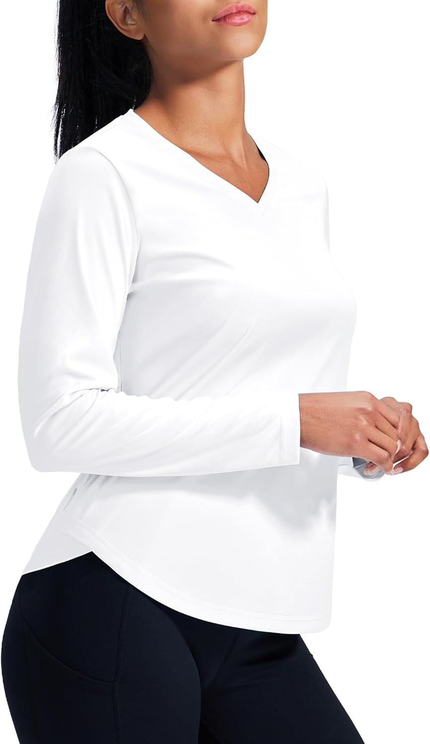 MIER Long Sleeve Workout Tops for Women UPF 50+ SPF UV Protection Sun Shirts Dry Fit Athletic Running Gym Tshirt, V-Neck - Image 5