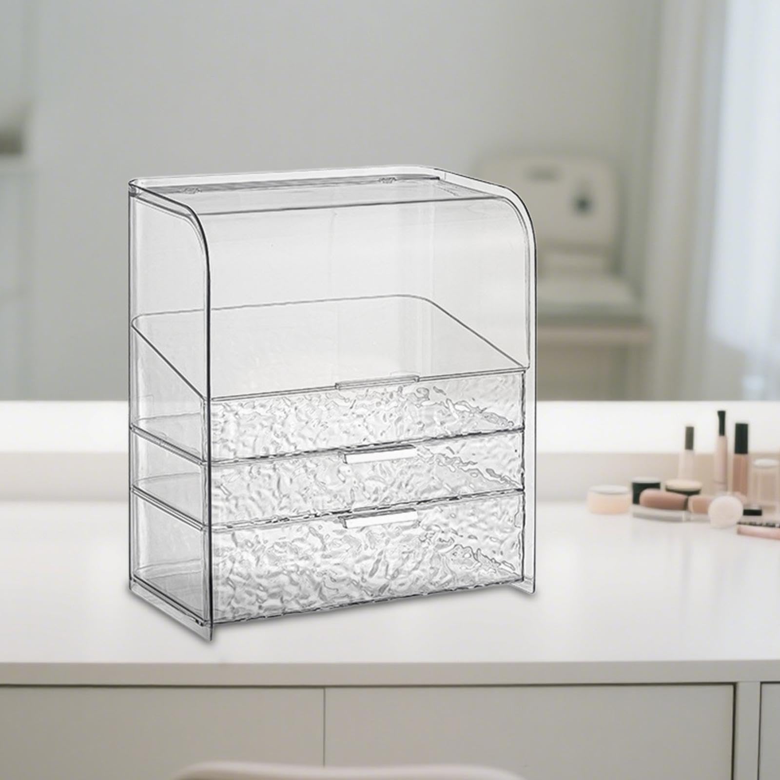 Organisateur de Maquillage, Vitrine Cosmétique, Transparente, 3 Couches, à Assembler, Boîte de Rangement Cosmétique pour Rouge à Lèvres, Coiffeuse, Clair, avec Un Couvercle