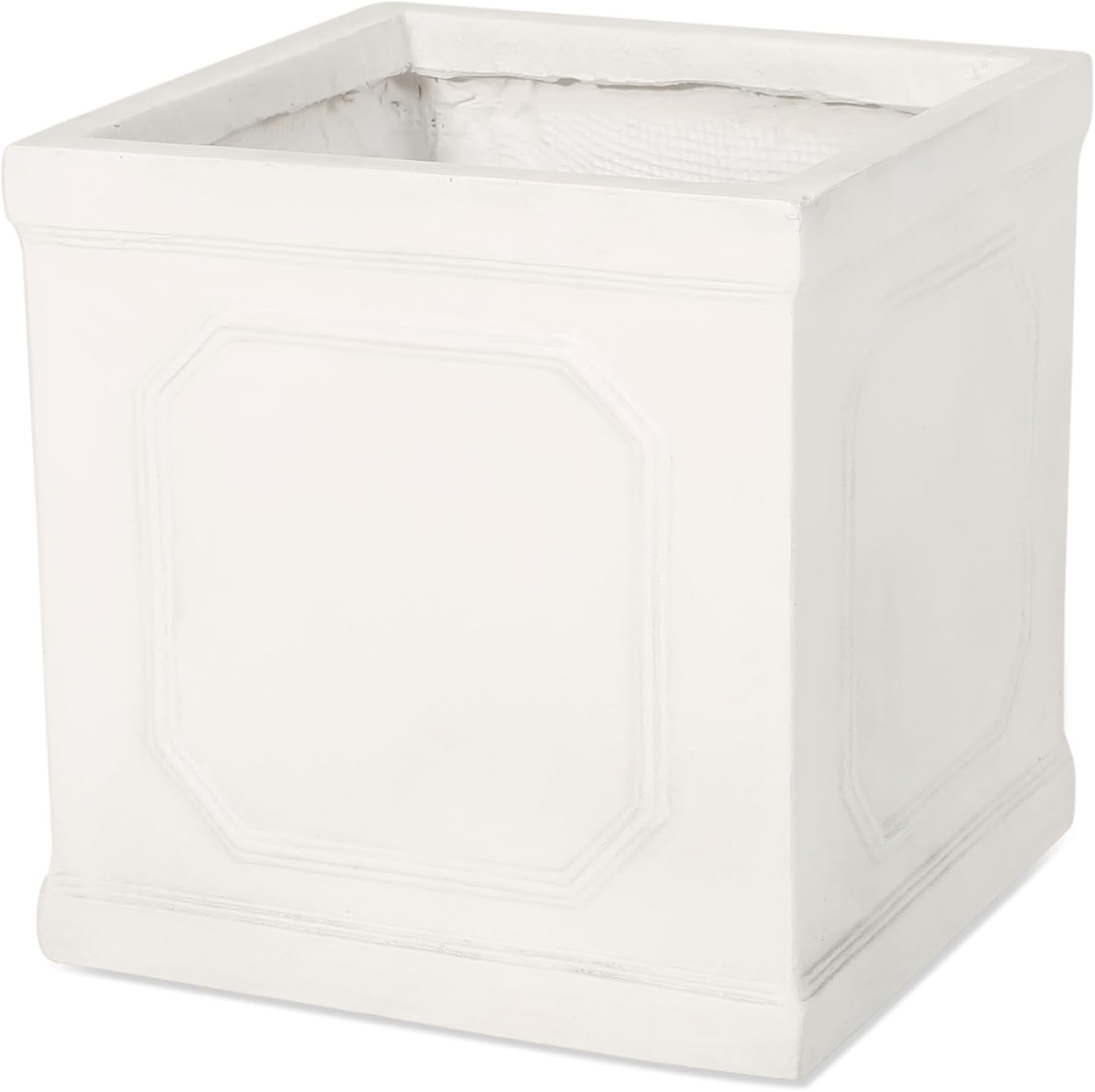 roomfitters MGO Square Planter for Indoor and Outdoor Use, Elegant Durable Design with Classic Panel Details, White