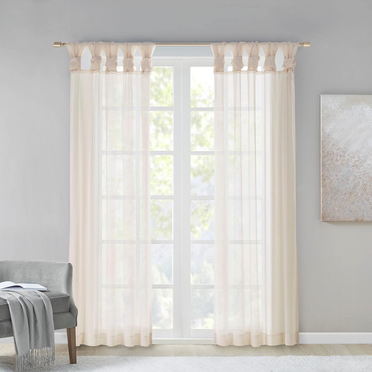 Madison Park Polyester Twisted Tab Poly Voile Window Pair with Ivory MP40-7372, W 50" x L 84" (2 Panels) - Image 3