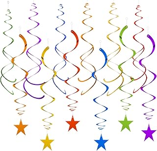 Rainbow Foil Hanging Ceiling Spirals Garland,Colourful Star Swirl Decorations for Birthday,Anniversary,Graduation Party Supplies(24Pcs)