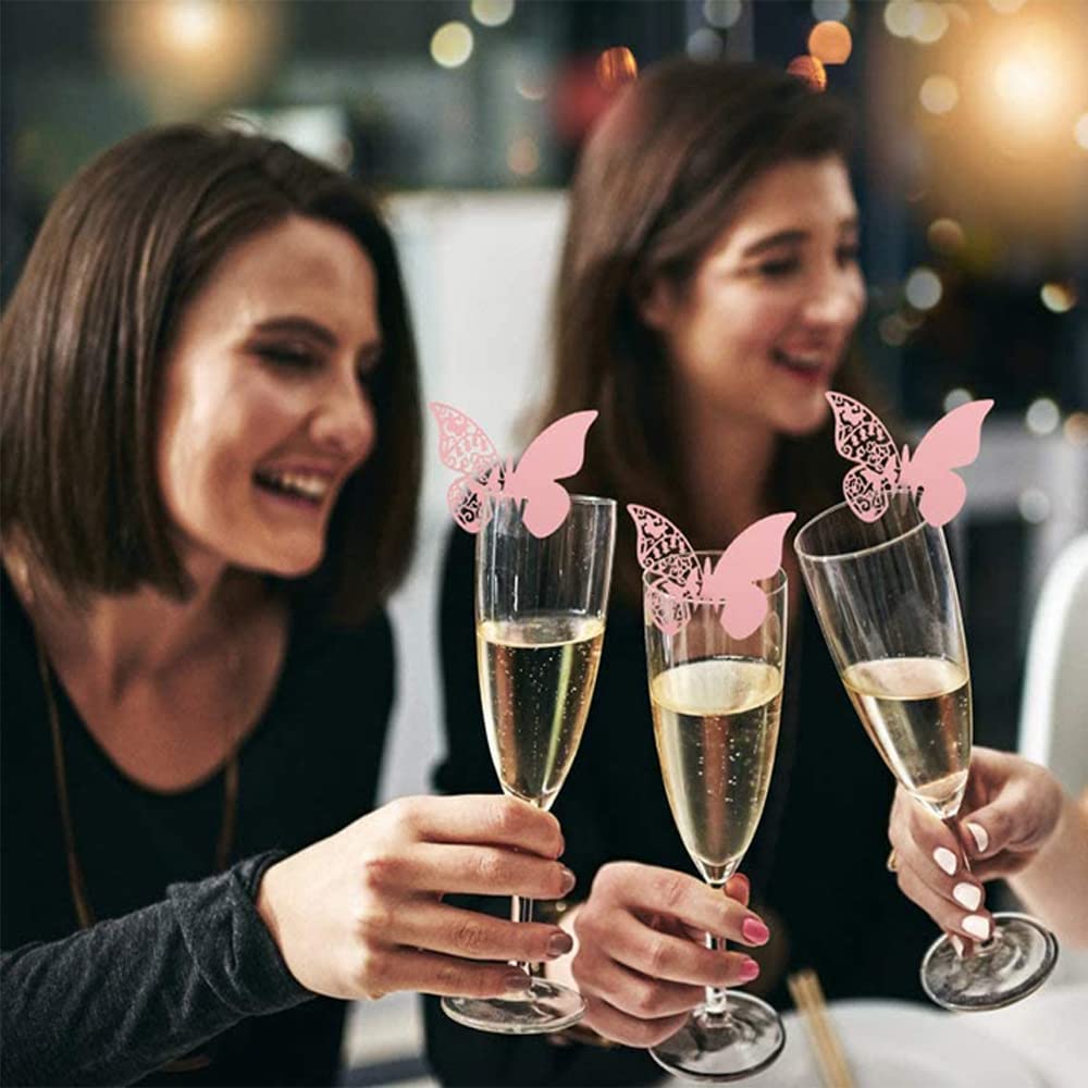 Zalati Lot De 50 Marque-places En Forme De Papillon Pour Verre à Vin Et Champagne - Carte En Papier Creux Pour Décoration De Fête De Mariage - Doré