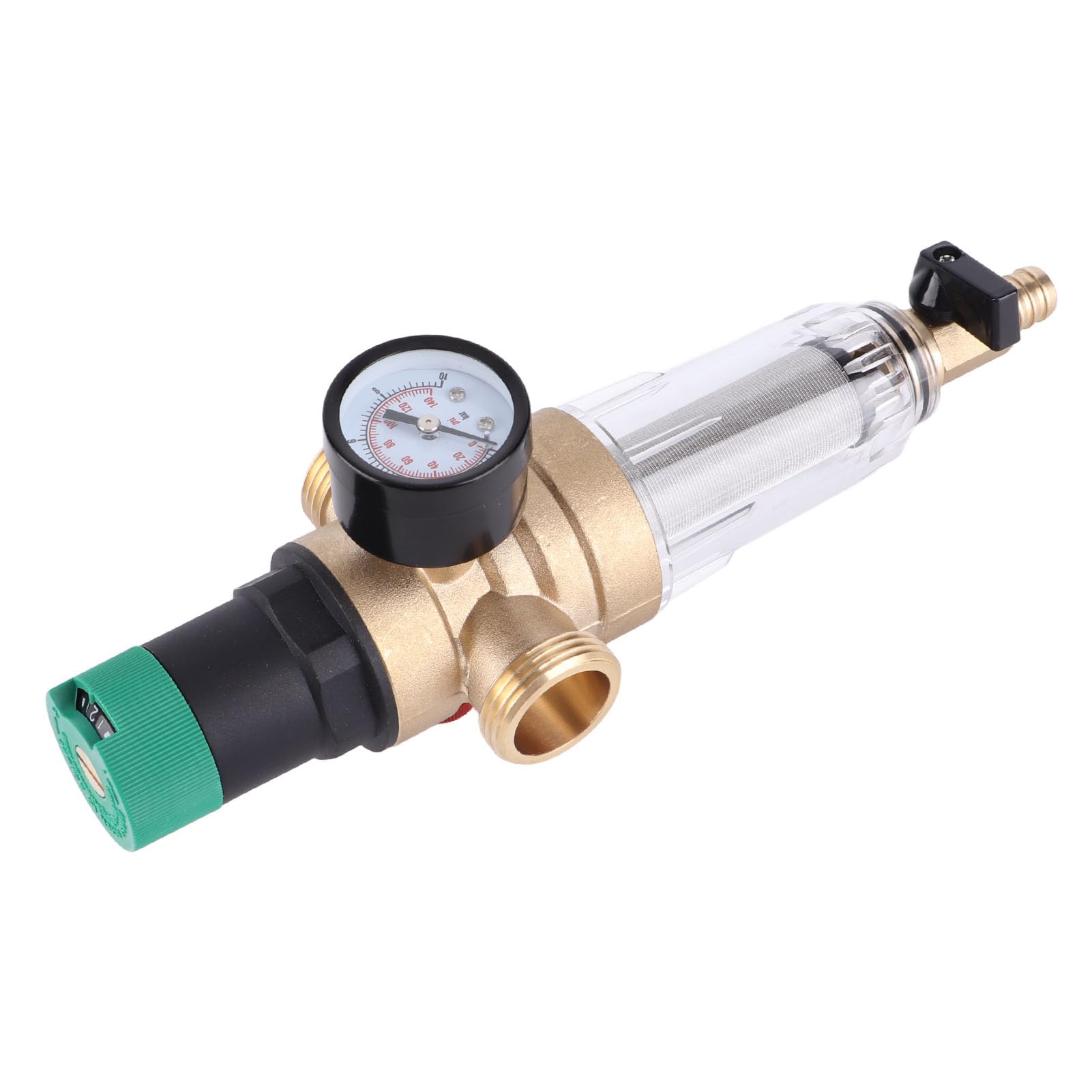 Riduttore di pressione dell’acqua in ottone con manometro, regolatore di pressione dell’acqua per l’impianto idraulico domestico, filtro in acciaio inossidabile da 40 micron,