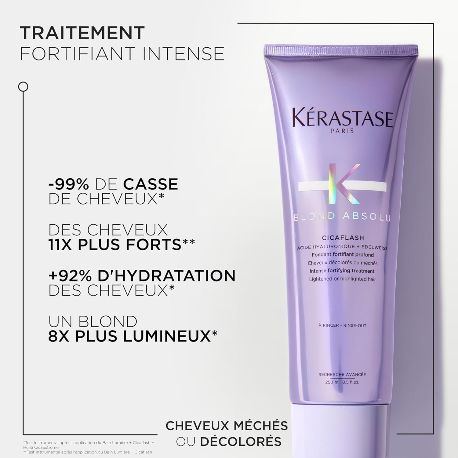 KERASTASE Blond Absolu, Bain Ultra Violet 250 ml, Soin Cicaflash 250 ml, Bain Lumière 30 ml Offert, pour Cheveux Blonds Décolorés ou Méchés