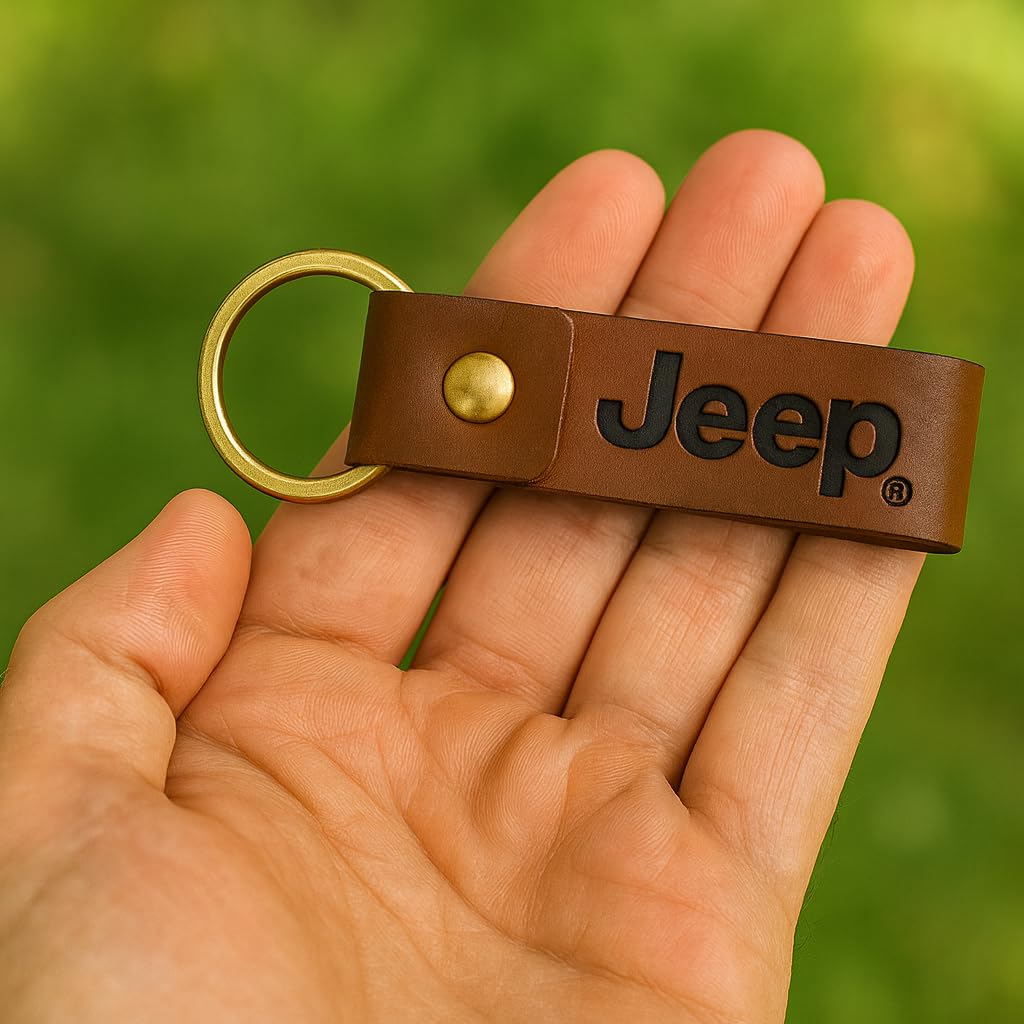 Jeep Keychain Genuine Leather - Officially Licensed Key Chain Wrangler Gladiator Cherokee Jeep Accessories