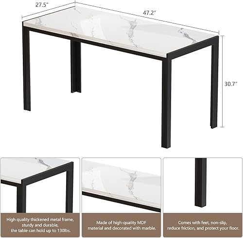 Miniatura 2 de DKLGG Juego de mesa de comedor para 4 mesa de cocina de mármol sintético con 2 bancos de comedor tapizados de piel sintética juego de mesa de