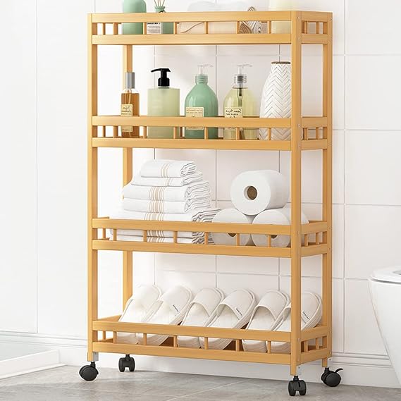 4-Tier Bamboo Utility Kitchen Rolling Cart Trolley Island Storage Shelf