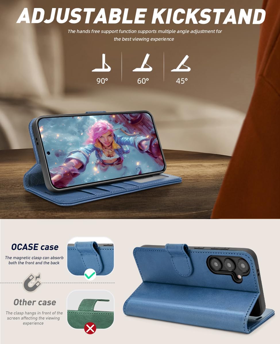 OCASE Compatible with Samsung Galaxy S24 FE Wallet Case, PU Leather Flip Folio Case with Card Holders RFID Blocking Kickstand [Shockproof TPU Inner Shell] Phone Cover 2024 - Light Blue