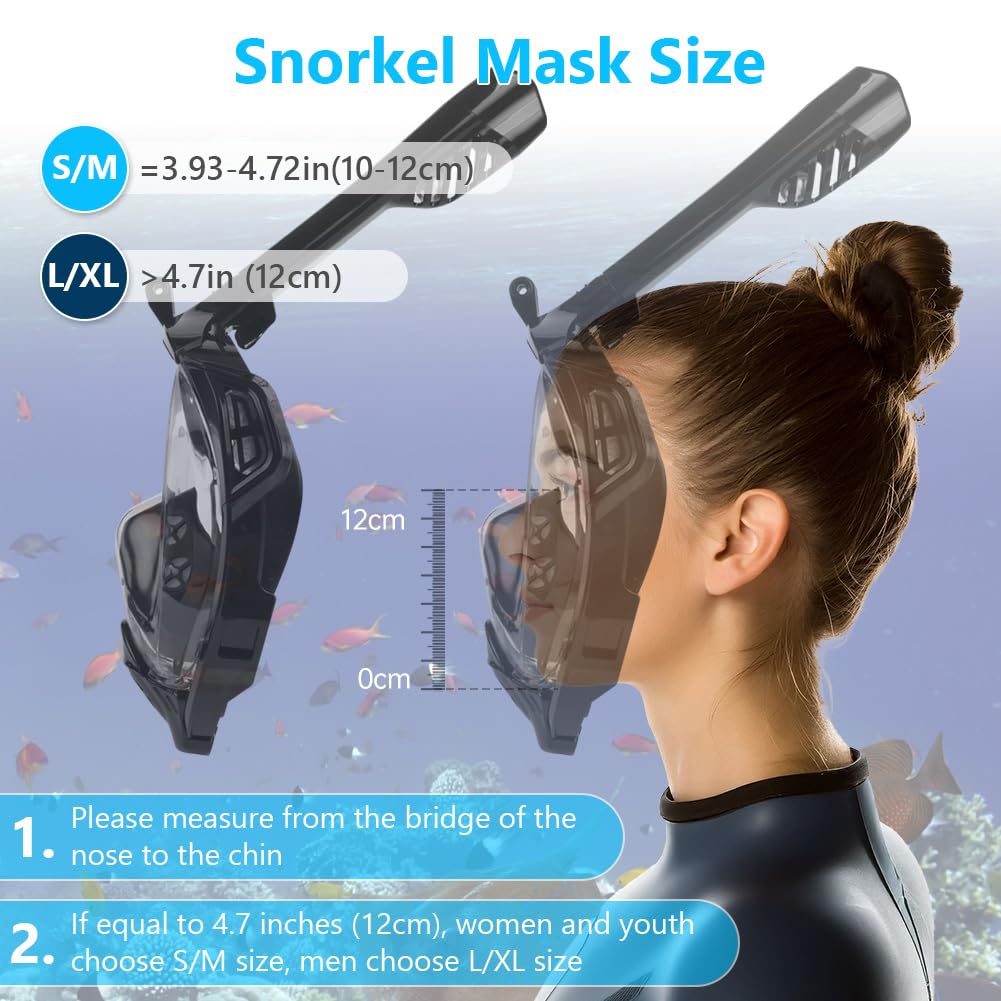 Masque de Plongée Intégral Adulte Vue Panoramique 180° Anti-buée Anti-Fuite Tuba Pliable Support Caméra
