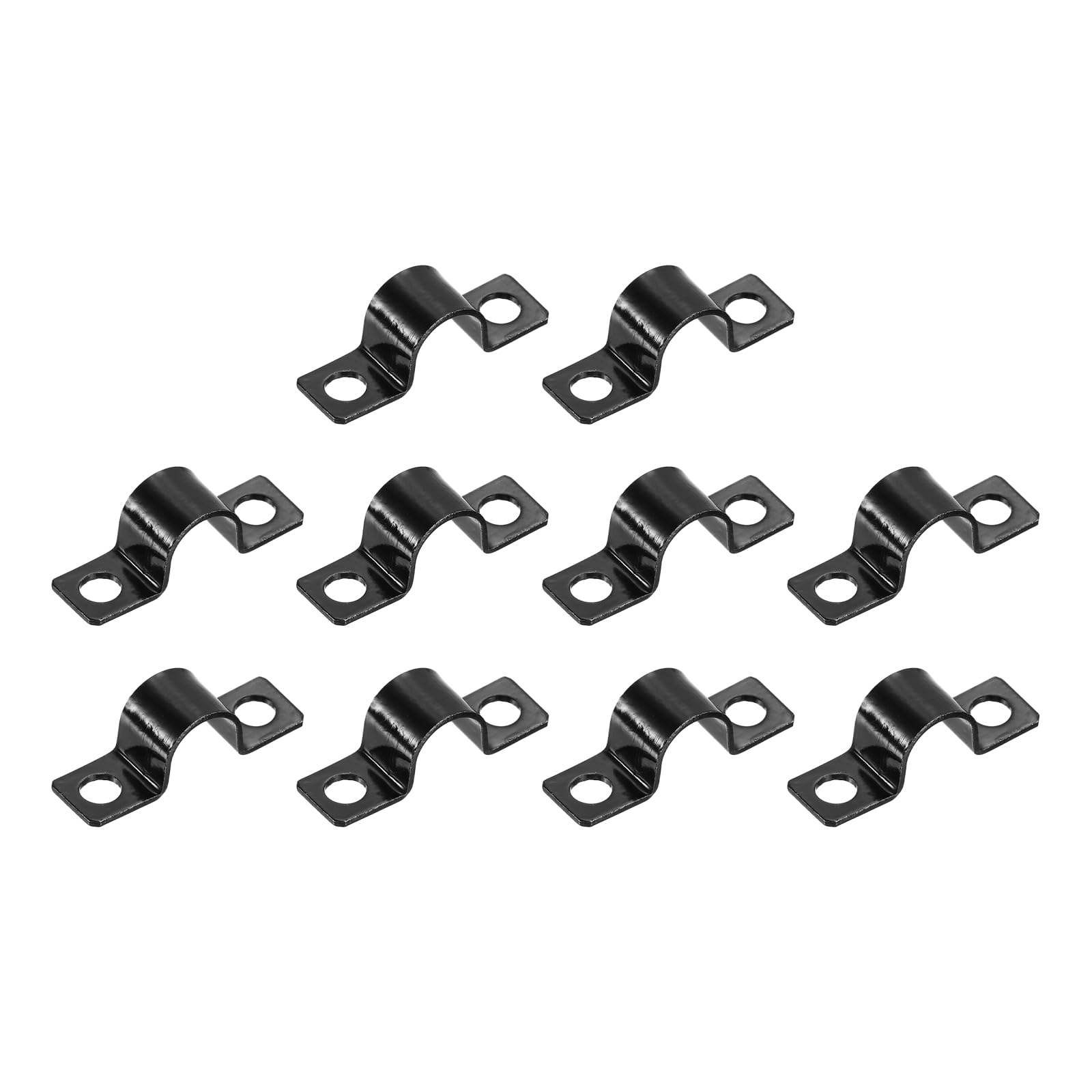 sourcing map 3/8 Inch U-Shaped Pipe Clamp, 50Pcs U Tube Strap Tension Clips Carbon Steel Double Hole Strap Clamp for Pipe Tube Cable Fixing (10mm, Black)