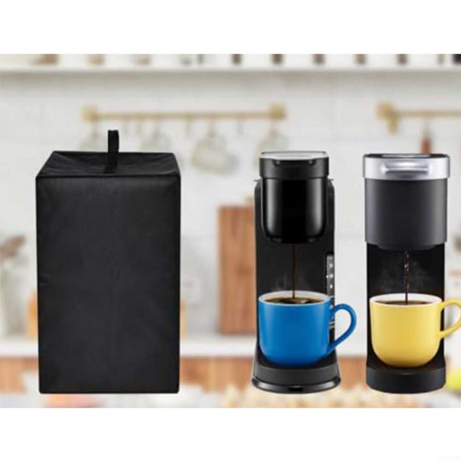 Cubierta para cafetera 600D impermeable y resistente a los arañazos, funda antipolvo con asa para cocina, lavable, negro (34 x 14 x 31 cm)