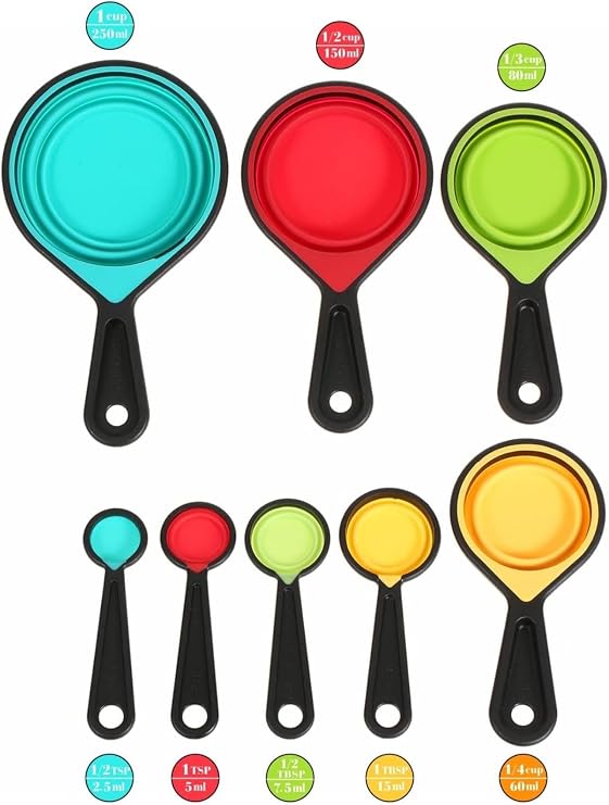 8 Piece Collapsible Silicone Measuring Cups and Spoons Set