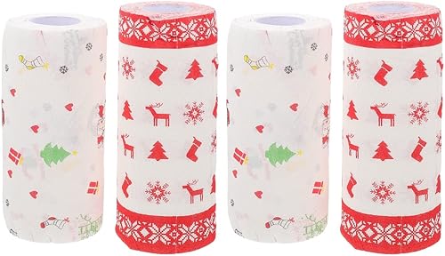 Hemoton Toallas de papel de cocina navideñas 4 rollos de toallas de limpieza desechables Papel de cocina de Navidad altamente absorbentes, papel de