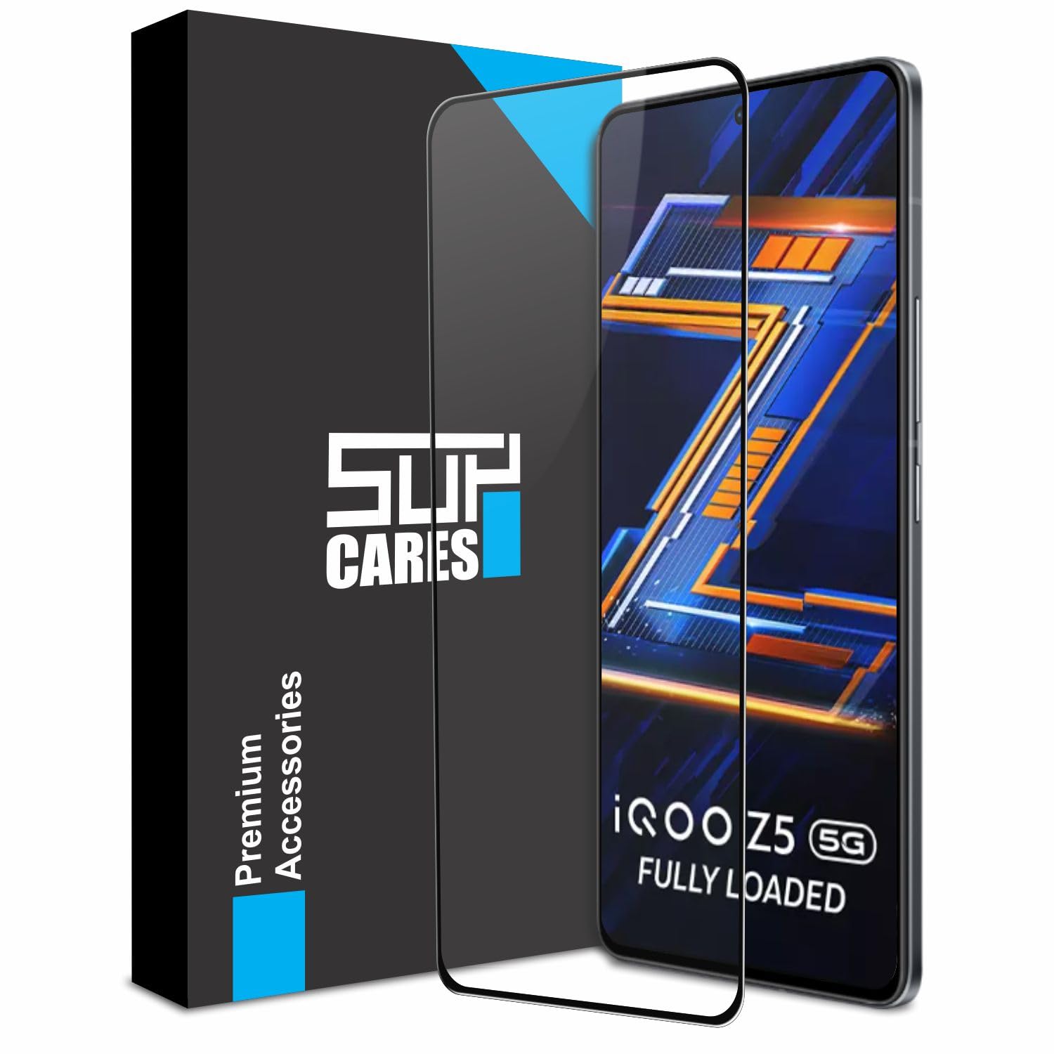 SupCares Tempered Glass for iQOO Z5 (6.67 Inch) With Installation Kit | 9H Edge to Edge Screen Protector | Black