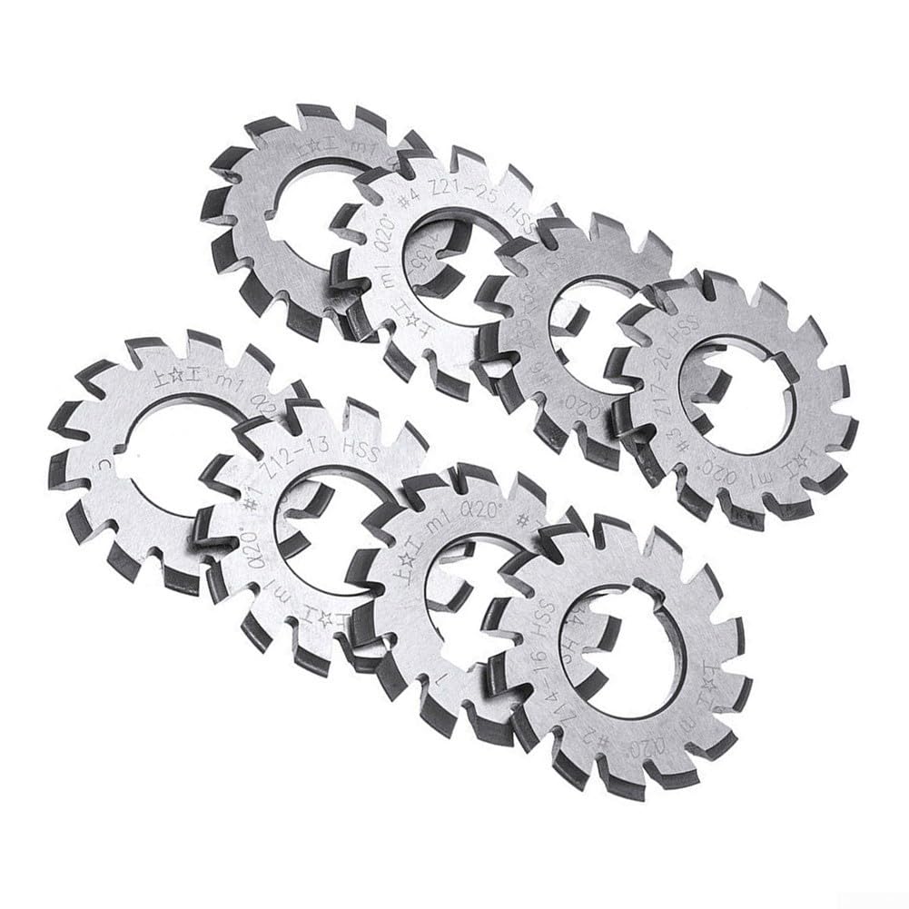 8 Pcs Gear Cutter Set High Speed Steel Milling Cutter Pressure Angle Cutting Tool For Milling Machine High Speed Steel Disk-Shaped, 20 Degree 18 Teeth