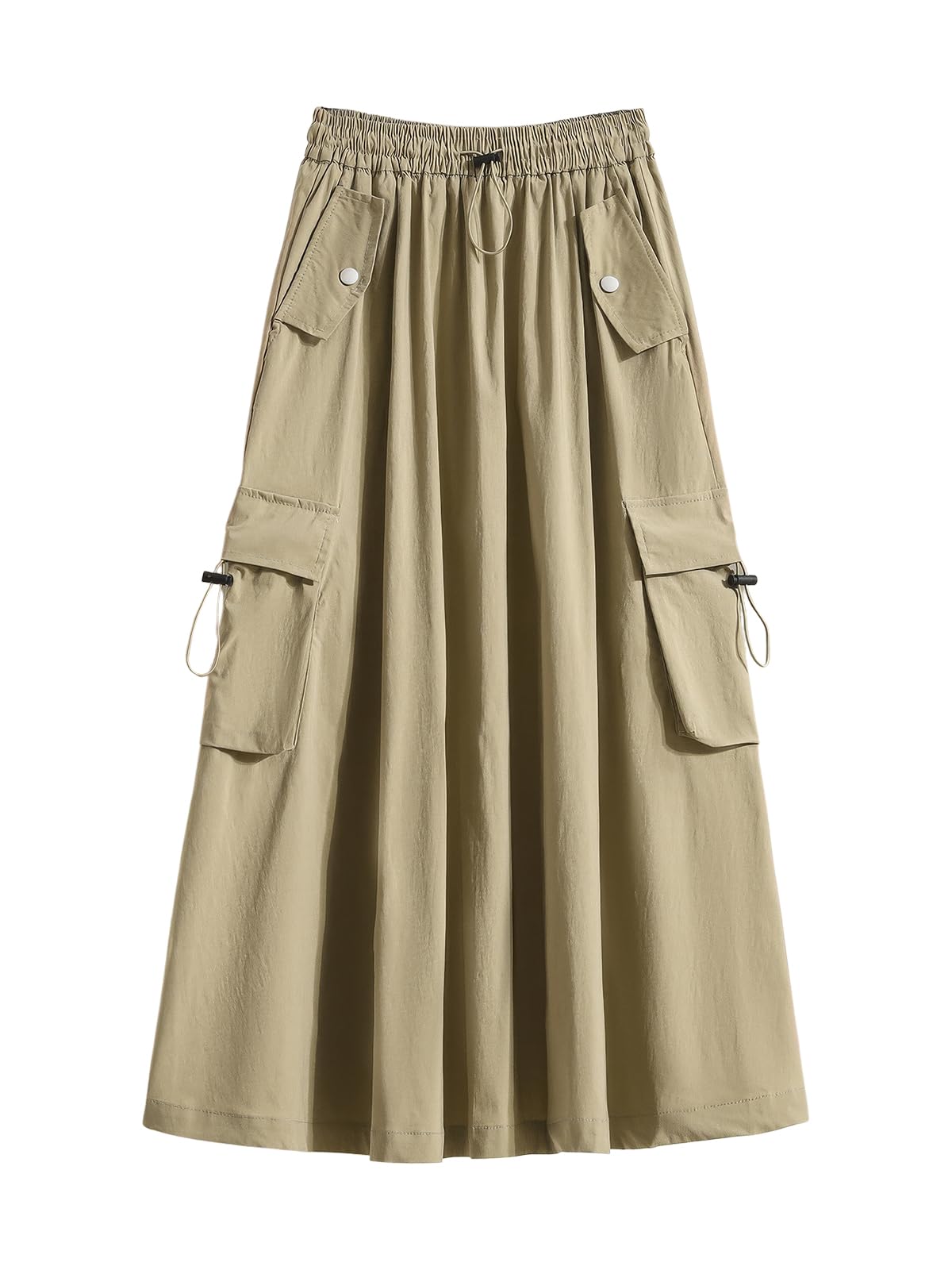 ebossy Womens Vintage Cotton Drawstring Elastic Waist Multi-Pockets Utility Pencil Long Cargo Skirts