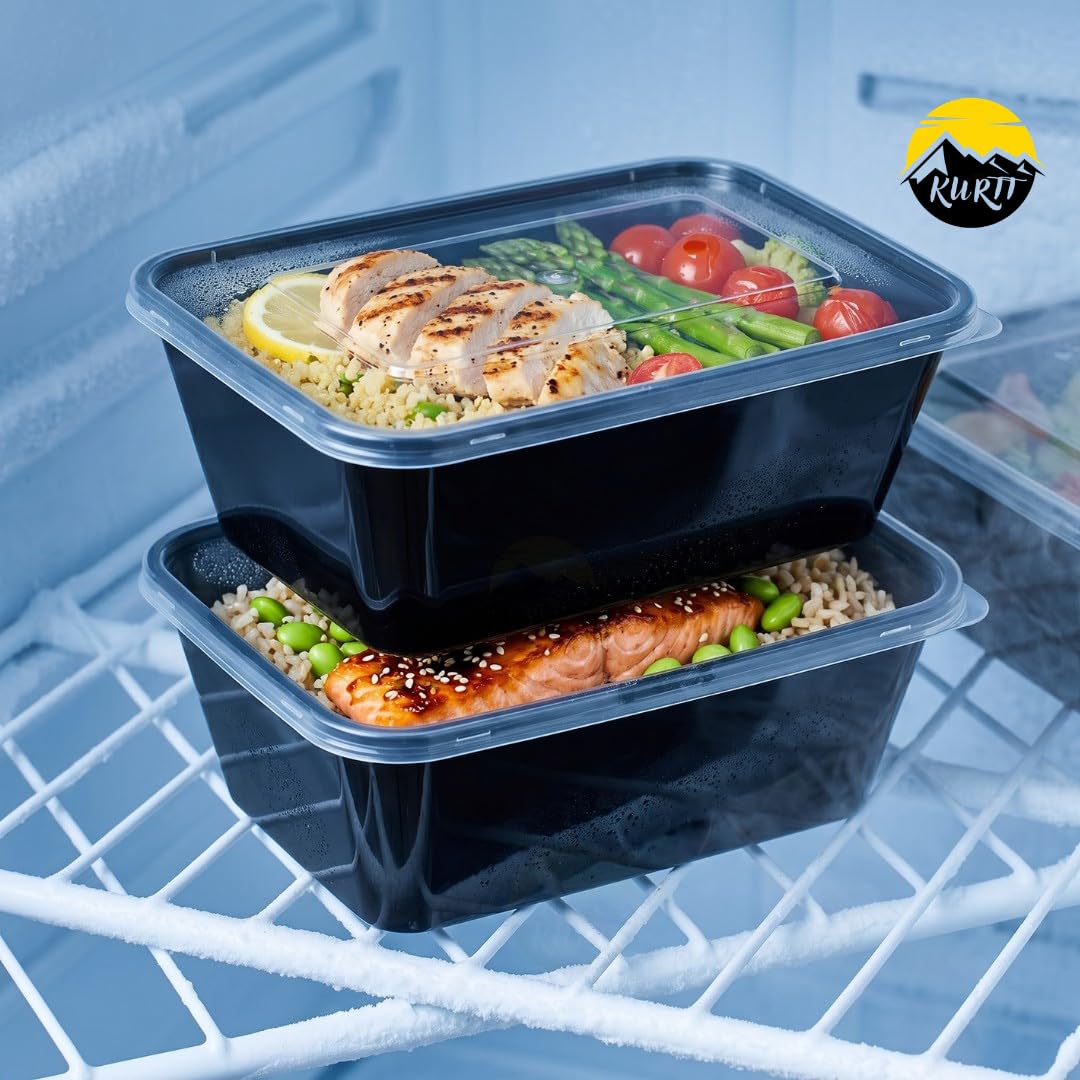 KURTT 100 piezas, contenedores para preparación de comidas, recipientes para comidas, tazones para microondas con tapas, recipientes para conservar alimentos frescos, reutilizables, aptos para