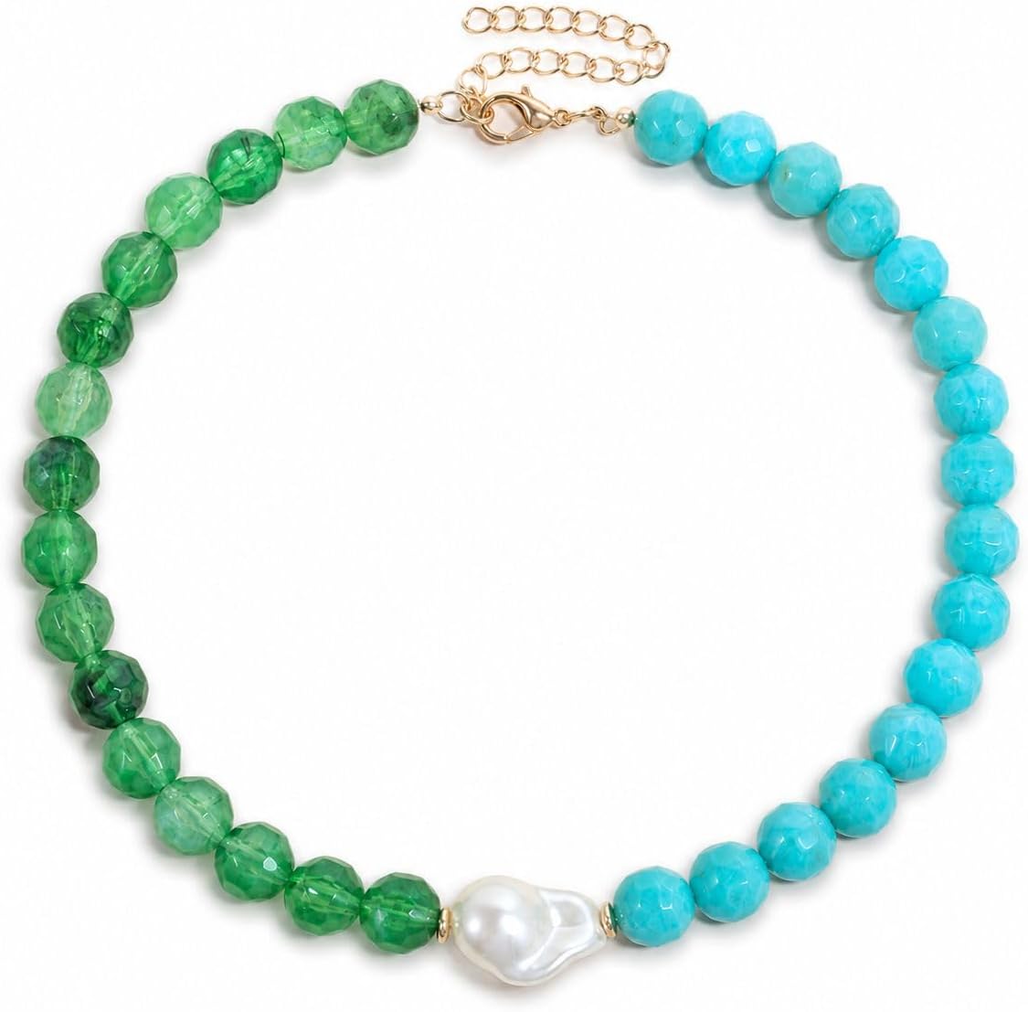 Colorful Beaded Necklace for Women Big Acrylic Chunky Bead with Pearl Statement Mixed Colored Bead Necklaces Trendy Summer Jewelry Gift for Women