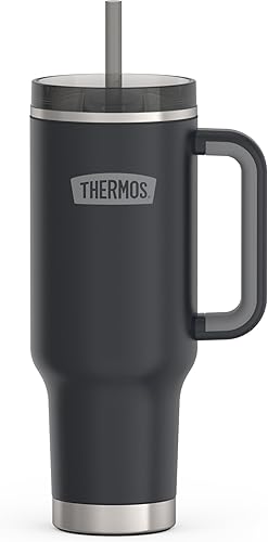 THERMOS Taza de acero inoxidable para tazas  40 onzas, granito  Vaso aislado con tapa y pajilla, además de cierre deslizante resistente a fugas
