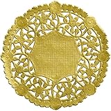 The Baker Celebrations Gold Foil 4 inch Round Paper Lace Table Doilies – Great for Serving Small Treats or Rolling Around Silverware (Pack of 50)