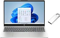 HP Laptop FHD de 15,6 polegadas | Processador Intel Core i3-N305 | Gráficos Intel UHD | Impressão digital | Prata | RAM de 16 GB | SSD de 256 GB | Windows 11 Home | Pacote com unidade flash USB de 64