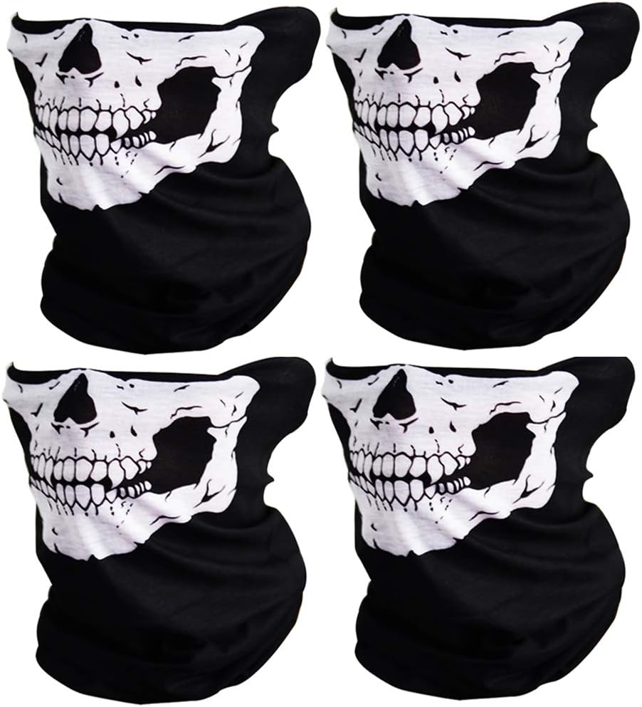 Couples Seamless Skull Face Tube Bandanas Black (4pcs-Color Set-N)