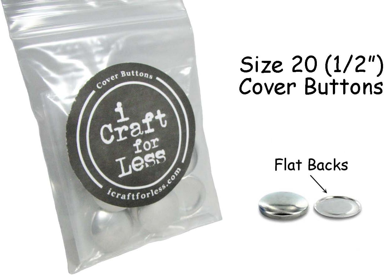 Size 20 (1/2") Buttons to Cover/Self Cover Buttons with Flat Backs by i Craft for Less - Qty 150 (w/Tool and Template)