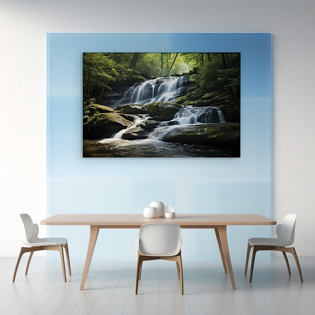 Canvas for Living room. Whispers of Nature: Capturing the Serenity of a Timeless Waterfall Oasis, 27 x 18 inch Canvas Wall Art - Contemporary Masterpieces - Modern Home Decor - 69x46 cm (27x18 inch)