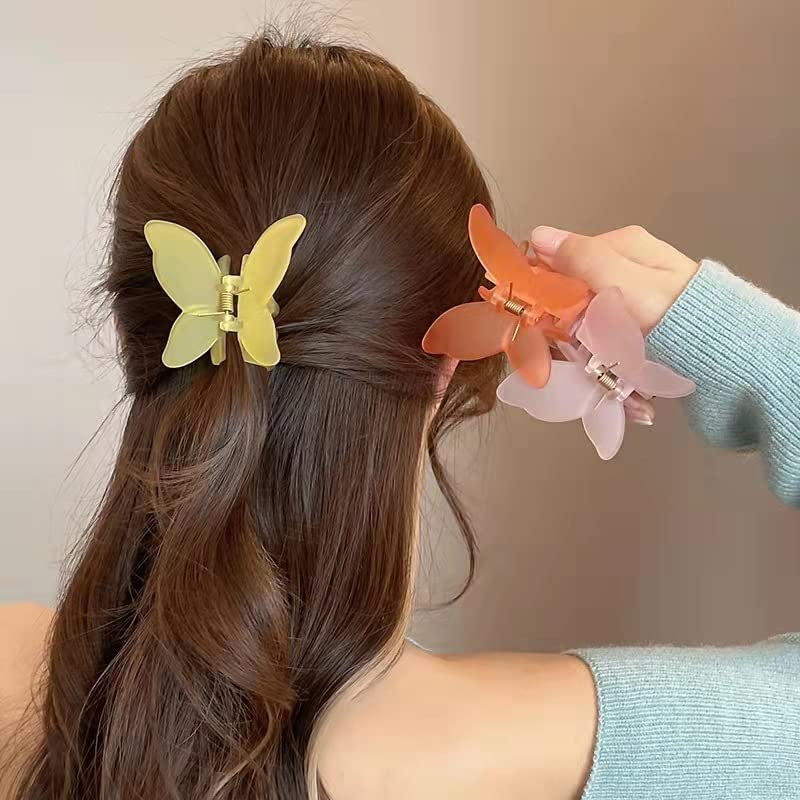 Image of 4PCS Butterfly Hair Claw Clips - Frosted Large-Sized Clutchers for Women & Girls, Strong Hold Hair Accessories (Multicolor)