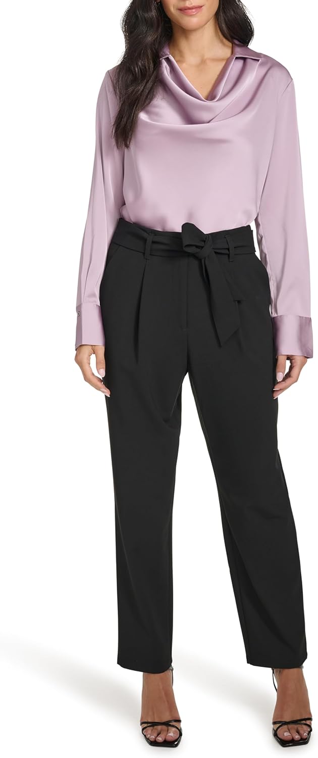 Calvin Klein Womens Straight Leg Belted Tie Waist Pant