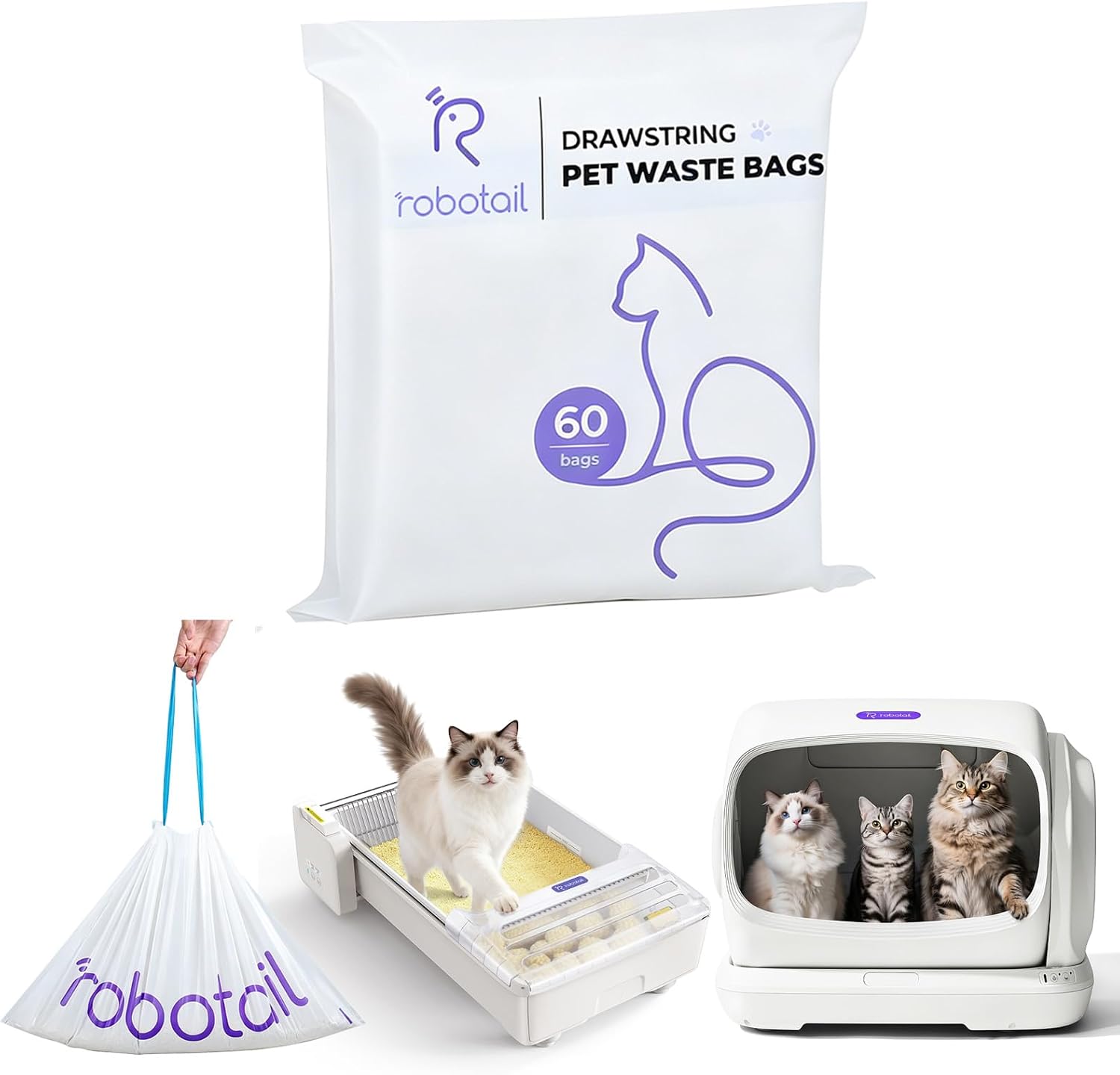 Automatic Litter Box Accessories Liners for Robotail/UBPet/Meowant/Kubvici/Self Cleaning Cat Litter Box Accessories 60 PCS