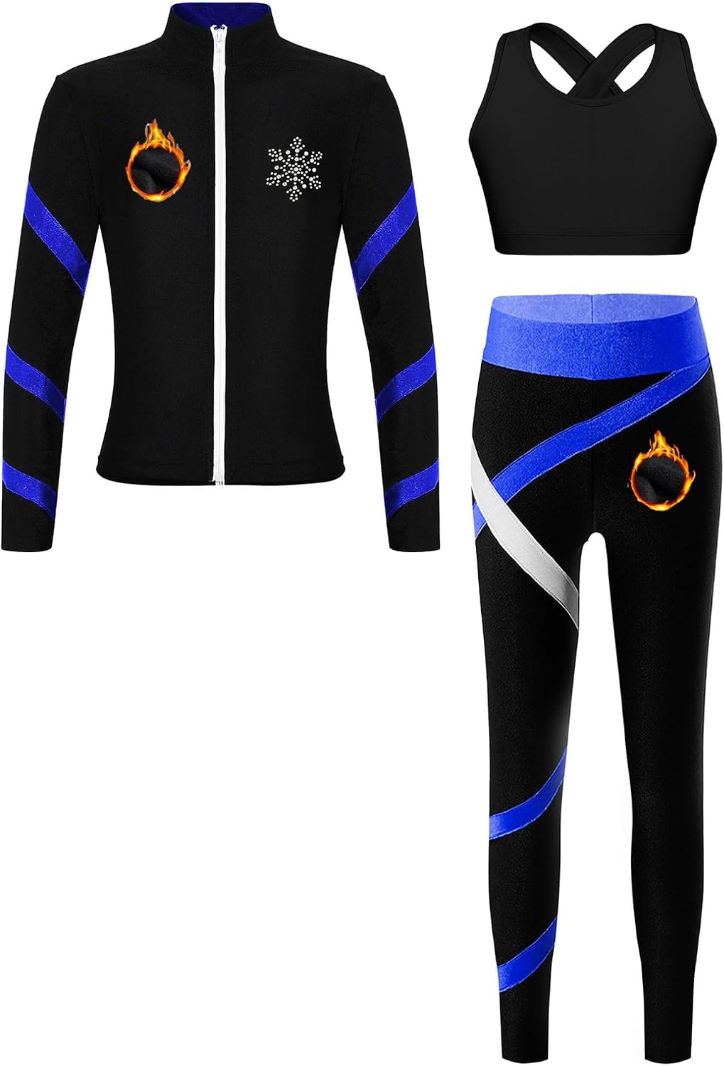 FEESHOW Kids Girls 3 Pieces Outfits Fleece Training Jacket Sports Bra with Practice Leggings Set Tracksuit