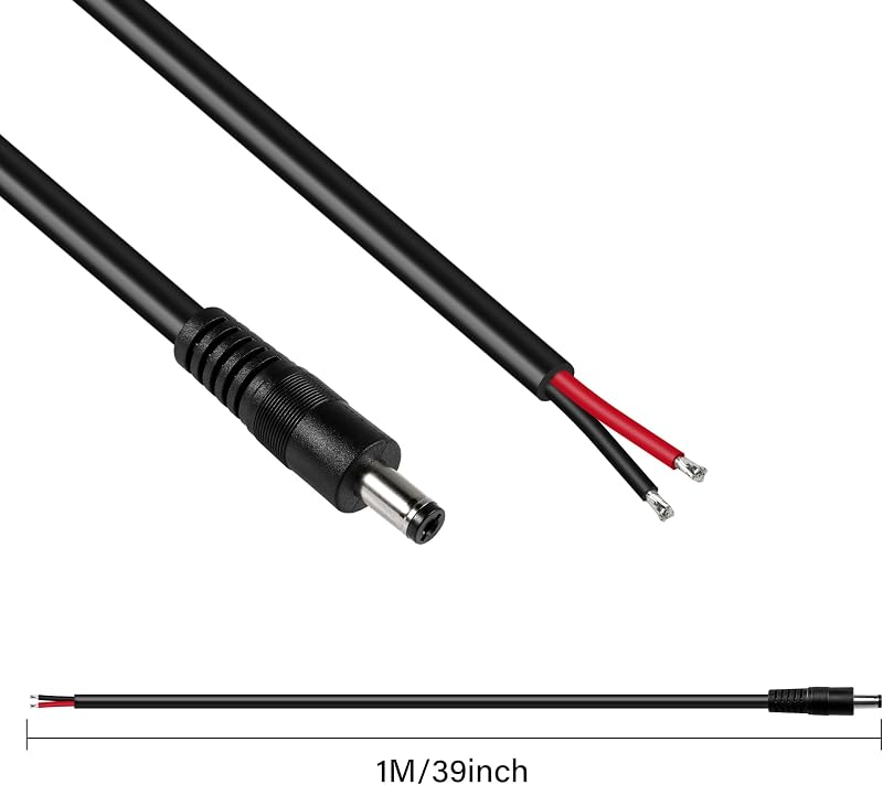 GINTOOYUN DC Tápkábel 5.5x2.1mm - 3 Láb Hosszú Csupasz Végű Adapter Kábel CCTV Biztonsági Kamerákhoz, LED Szalagokhoz, DVR Rendszerekhez (2
