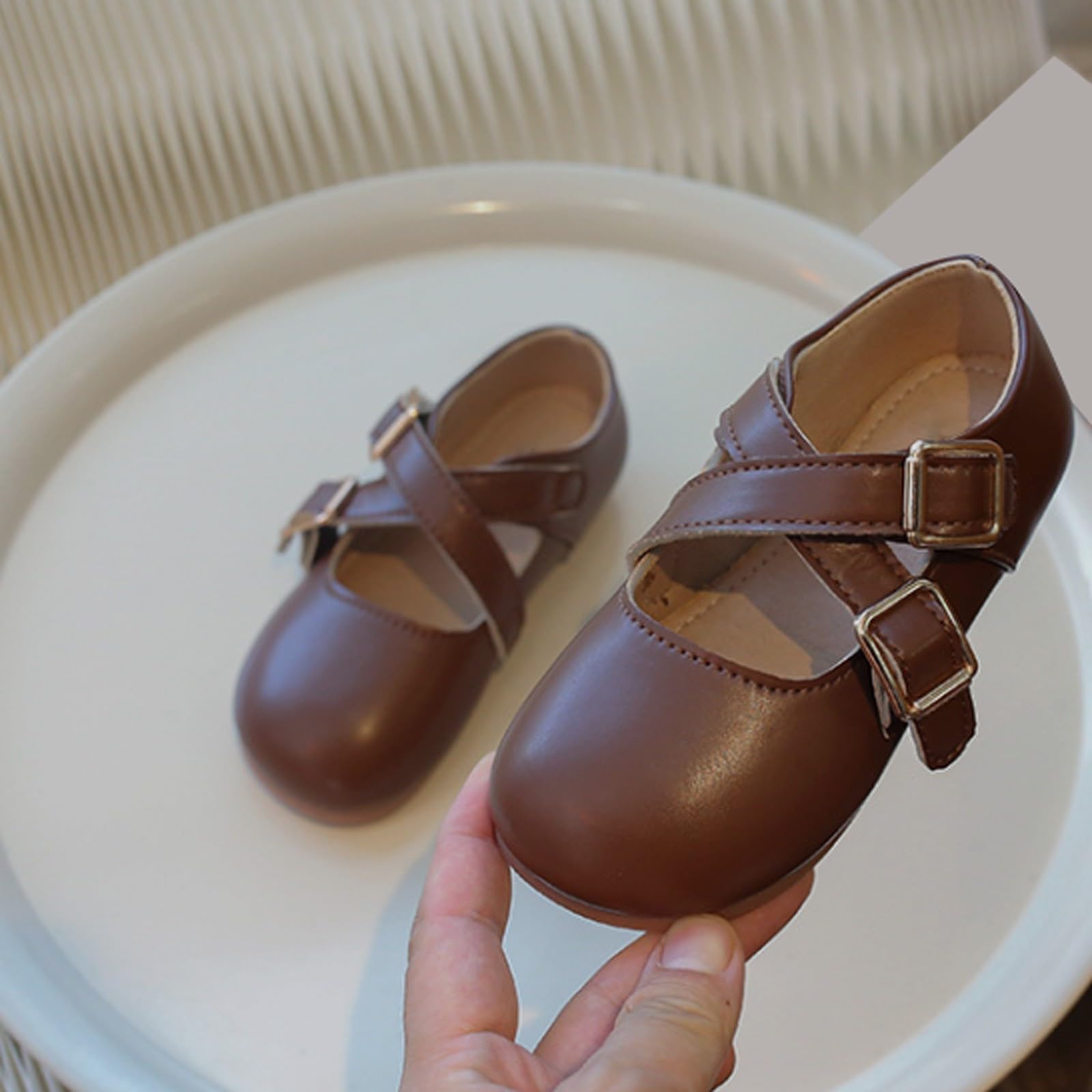 Little Girls Mary Jane School Unifor???? Shoes Buckle Strap Dress Flat???? Moccasi????s Toddler Princess Sneaker Girls Size 1 (Brown, 6 Infant)