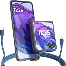 Motorola Razr+ 2024/2025 Midnight Blue Case and Blue Silicone Cable Bundle