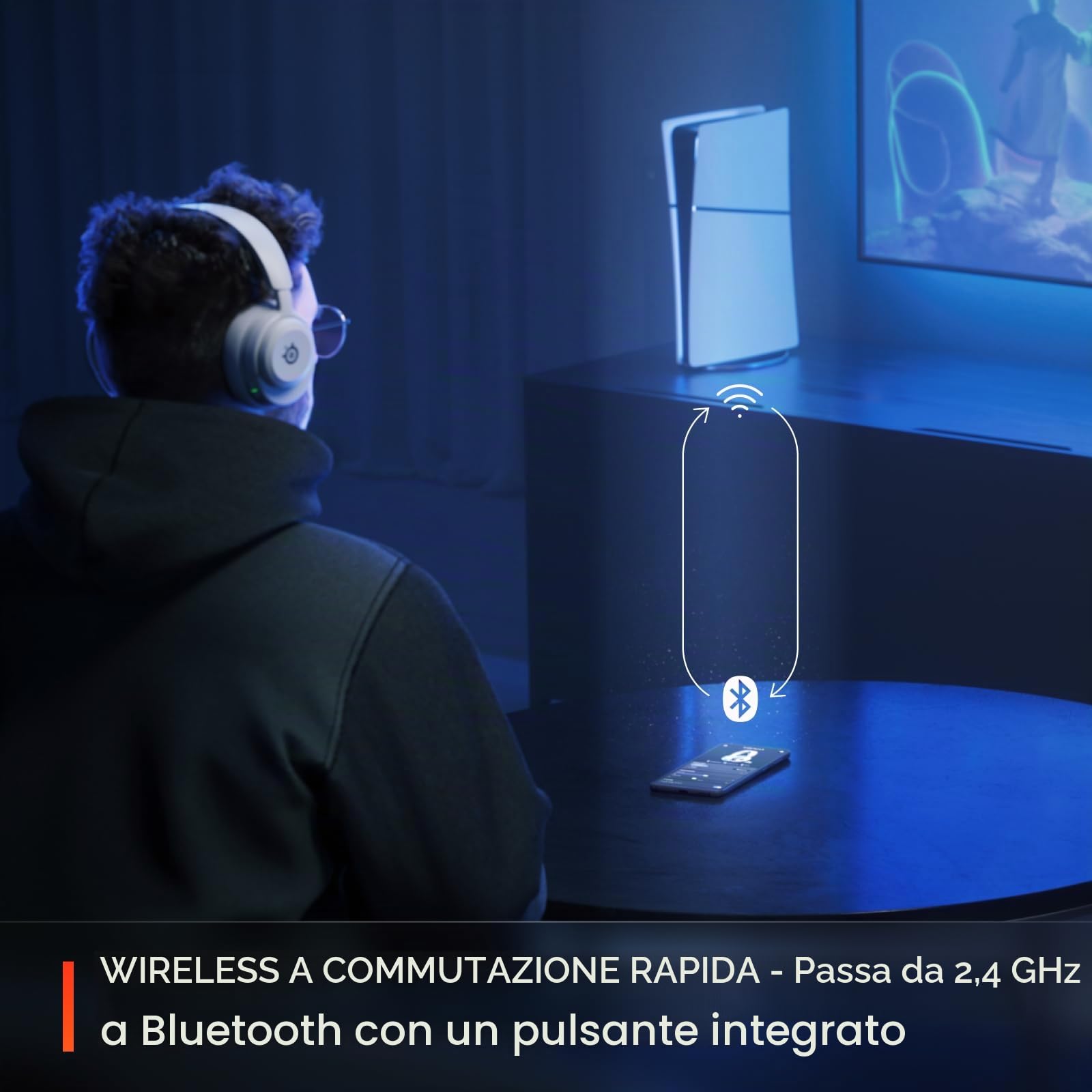 SteelSeries Arctis Nova 5 Cuffie wireless multisistema da gioco — Bianco — Driver magnetici al neodimio — Più di 100 preset audio — Batteria 60 HR — 2.4 GHz o BT