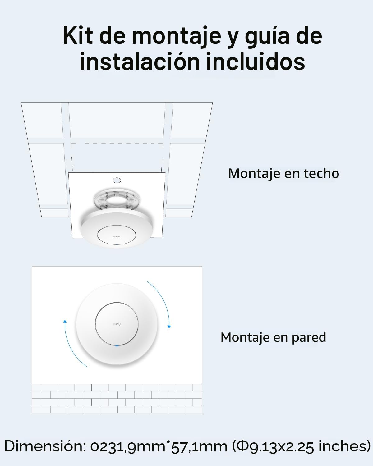 Cudy AX3000 2.5G WiFi 6 Punto de Acceso inalámbrico, 2.5Gbps RJ45, solución WiFi Comercial con Malla, MU-MIMO, Alimentado por PoE o CC, Cudy Mesh y App Soporten, AP3000