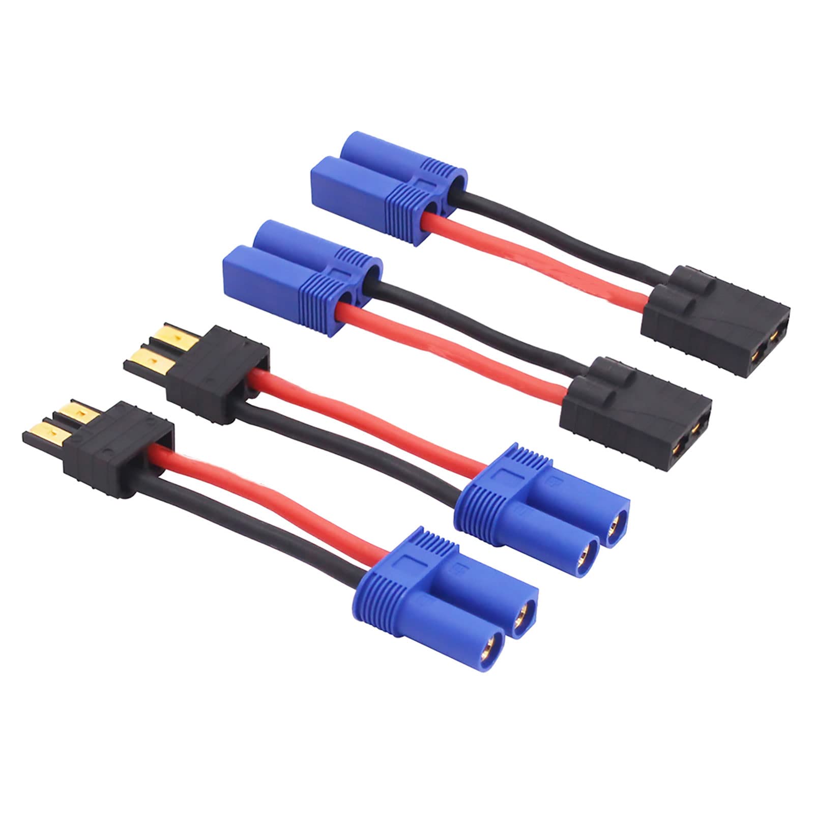 rflaueo 4pcs Compatible with TRX to EC5 Male Female RC Connector Adapter with 14awg 2in Wire(E44-4)