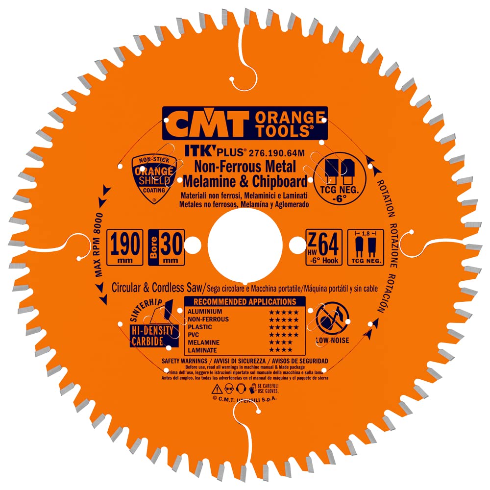 Cmt Orange Tools Orange Cmt 276.190.64M - Itk Saw Blade For Aluminium Hw 190X1.8/1.2X30+20+16 Z64