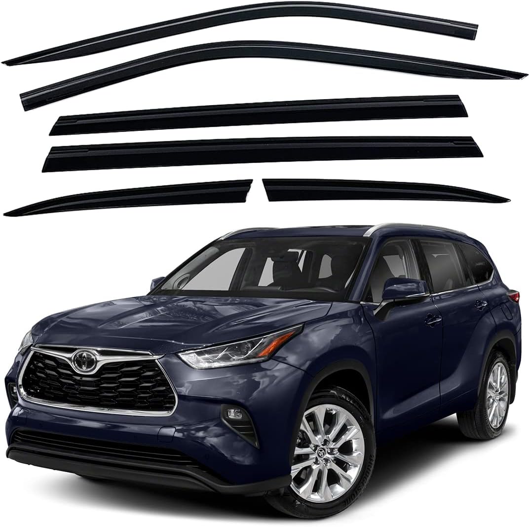 AUTOCLOVER Tape-On Rain Guards Window Visors 6 Pcs Set for Toyota Highlander 2020 2021 2022 2023 2024 2025/ Window Deflectors, Out-Channel Vent Shades (Smoked)